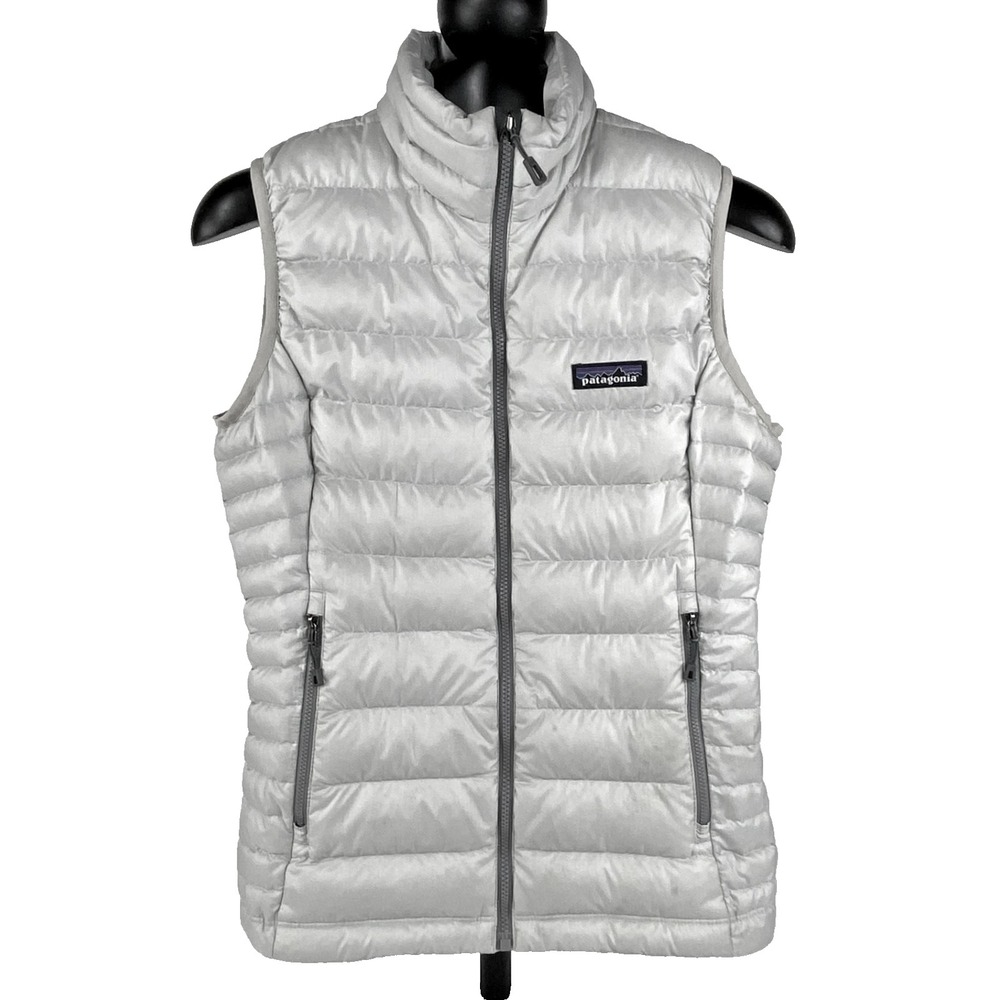 Patagonia Down Puffer Vest Womens S Gray Sweater Sleeveless Full Zip Lightweight